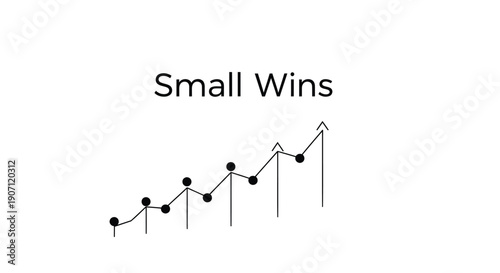 Vector line graph with black dots and lines, 'Small Wins' text, for presentation or infographic, isolated on transparent background, png