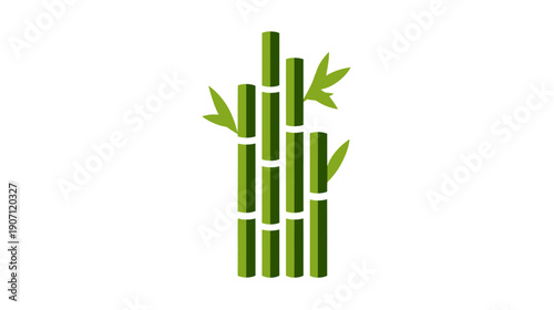 A graphical illustration depicting a cluster of green bamboo stalks with leaves, set against a white backdrop