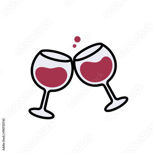 ワイングラスで乾杯するシンプルイラスト