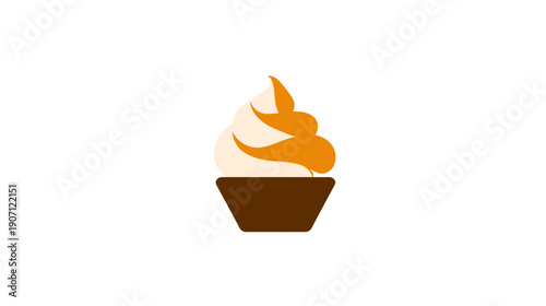 Simplified graphic of a dessert, composed of a swirl and cup on a clean white background