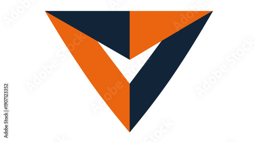 A geometric abstract composition featuring a stylized inverted triangle split into two colors