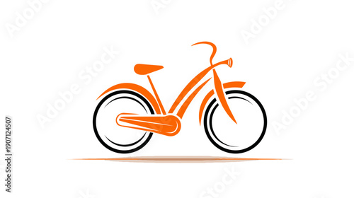 A stylized orange bicycle illustration on a white background with black accents