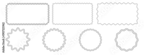 Decorative rope frame made with brush strokes. Vector border in round and rectangle shapes for design, packaging, branding and illustration use