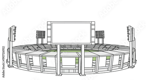 Detailed Empty Sports Stadium Vector Illustration with Scoreboard and Floodlights