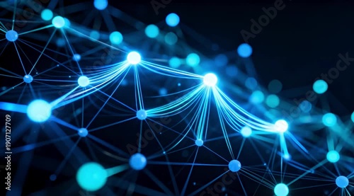 Digital Network Background with Glowing Blue Spheres and Connected Lines, Symbolizing Data Flow, Communication, and Global Technology. 4k slow motion.	