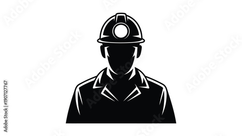 Mining worker silhouette vector wearing hard hat and safety gear on white background for industry and occupation concepts