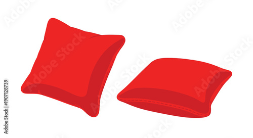 Two red pillows one square and one rectangular digitally illustrated