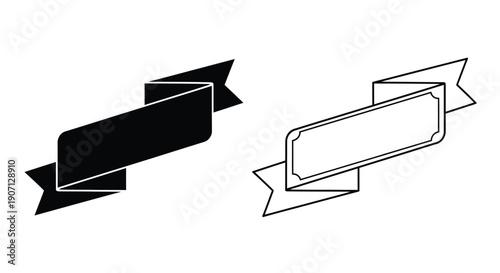 Two ribbon banners one solid black one outlined both diagonally oriented