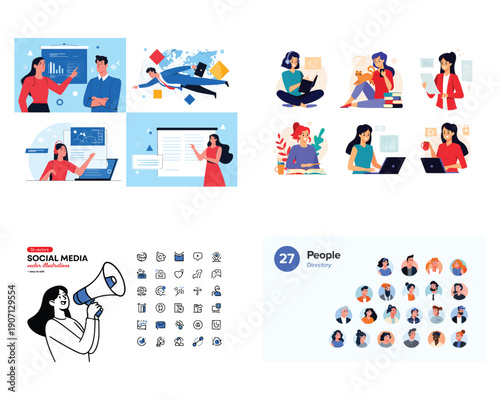 Diverse group of people interacting with technology and social media