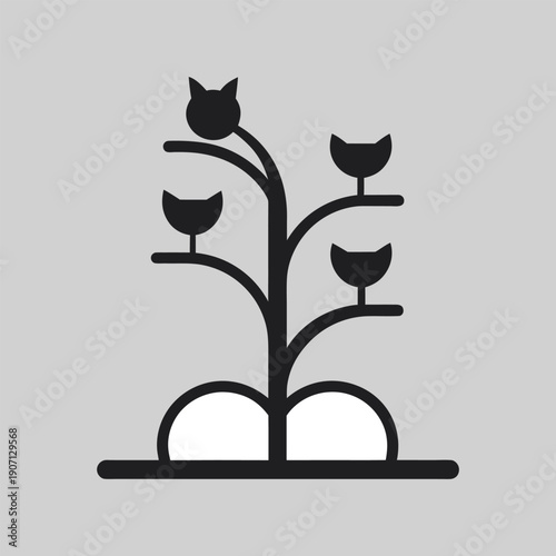Black Silhouette Icon of a Cat Tree with Four Cat Heads on Light Gray Background cat furniture