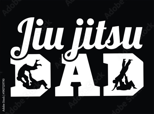 Jiu Jitsu Dad Typography Logo Grappling Silhouette
