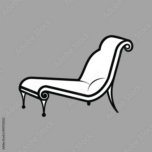 Elegant white chaise lounge with ornate scroll details on a dark background sofa couch
