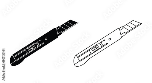 Two utility knives depicted in black and white line art illustrations