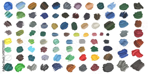 Collection of diverse textured paint strokes and smudges in various colors, representing artistic expression and creativity