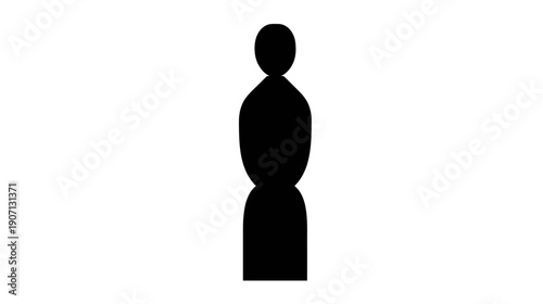 A black silhouette of a person on a white background, with a rounded head and cylindrical body