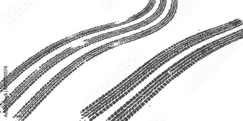 Abstract textured tire tracks on a white background, representing movement, speed, and off-road adventure