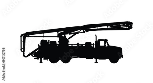 Silhouette of a concrete pump truck against a white background