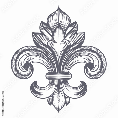Beautiful vector hand drawn fleur de lis illustration in vintage style