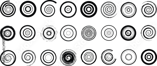 Collection of various spiral shapes showing both clean line and distressed grunge textures for visual interest