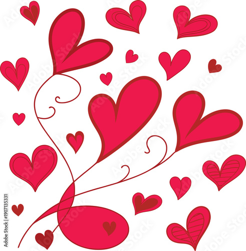 Decorative Heart Swirl Composition - Hand Drawn Romantic Vector Art for Love Greeting Cards and Valentine's Day Design