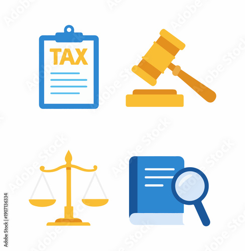 Tax Law Justice Icons Set – Legal Audit Court Finance Vector