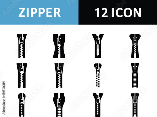 A Modern Graphic Design Showcase Featuring 12 Zipper Icons in Black and White
