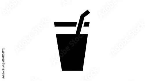 A simple, black graphic of a beverage cup with a straw and a lid, on a white background