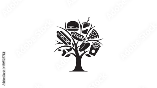 Clean vector illustration of a single, stylized tree silhouette against a gradient sky, representing nature, growth, and simplicity.