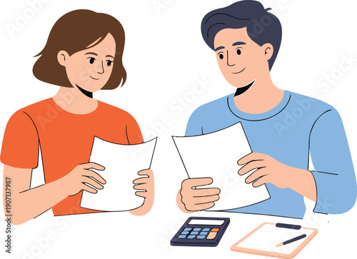 Couple Budgeting at Home Reviewing Bills in the Afternoon
