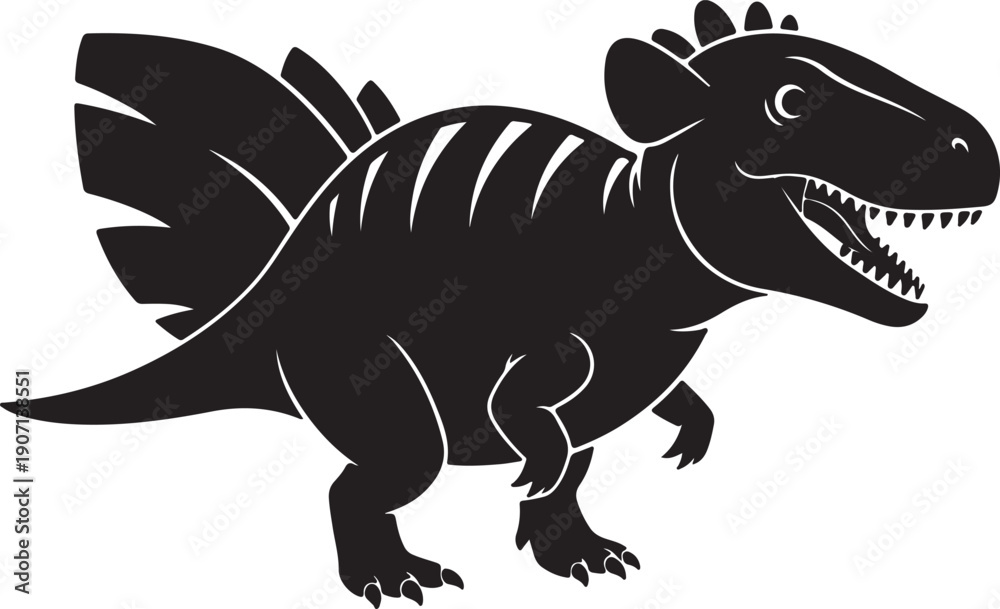 Obraz premium Vector illustration of dinosaur silhouette including Stegosaurus, Brontosaurus, Velociraptor, Triceratops, Tyrannosaurus 
