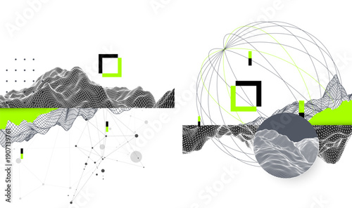 Abstract art wireframe background. Modern science or technology art elements. Surface illustration. Vector.