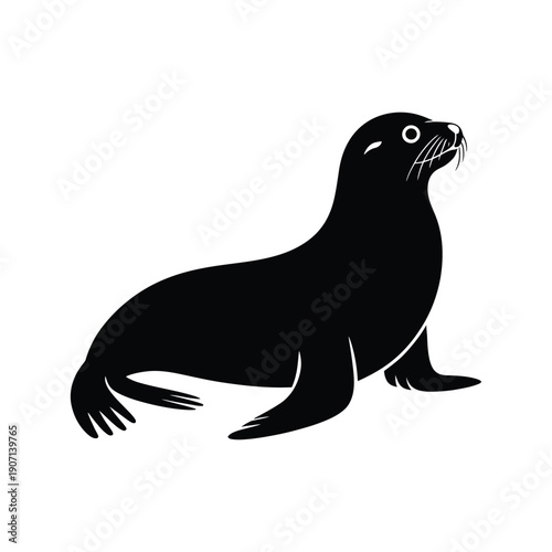 a black silhouette of a sea lion, simple wildlife vector illustration for marine life concepts, ocean themed designs, zoo branding, educational materials and animal related graphic projects.