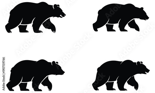 Bear silhouette set isolated on white background
