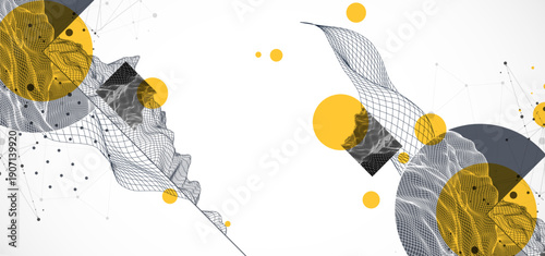 Modern science and technology background. Abstract wireframe art. Vector.