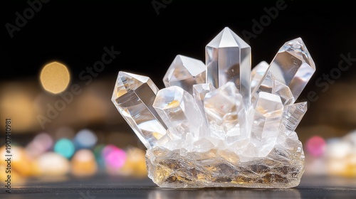 A transparent crystal structure of a mineral, magnified to show individual atoms connected in a glowing geometric pattern