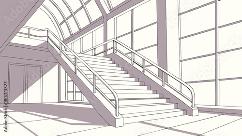 Elevate your brand with this modern office staircase, perfect for corporate, business, or architecture projects, conveying professionalism and sleek design