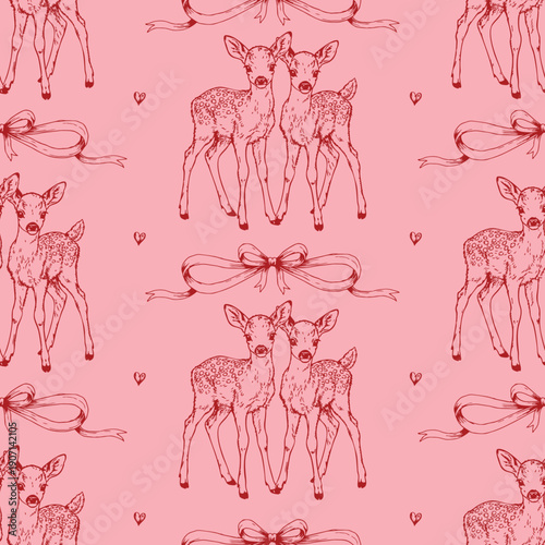 Cute little deer seamless coquette pattern