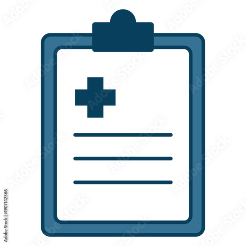 Medical clipboard icon with cross symbol, Patient medical record flat design, Healthcare document and insurance claim, Hospital prescription report, Clinical history assessment form