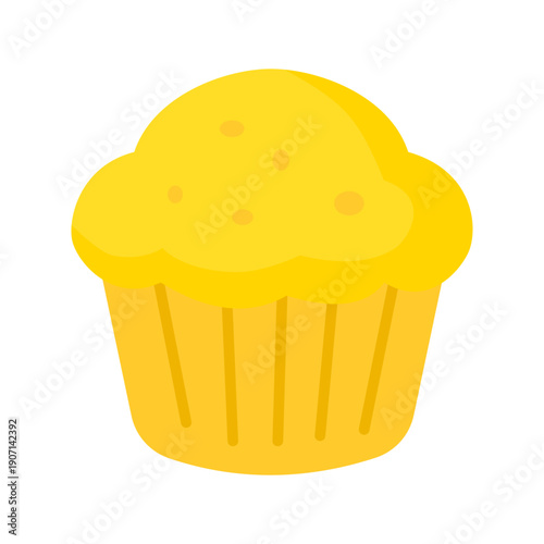 Sweet yellow muffin icon, Delicious cupcake illustration, Freshly baked bakery product, Homemade sponge cake snack, Healthy breakfast muffin flat design, Bakery and pastry shop symbol