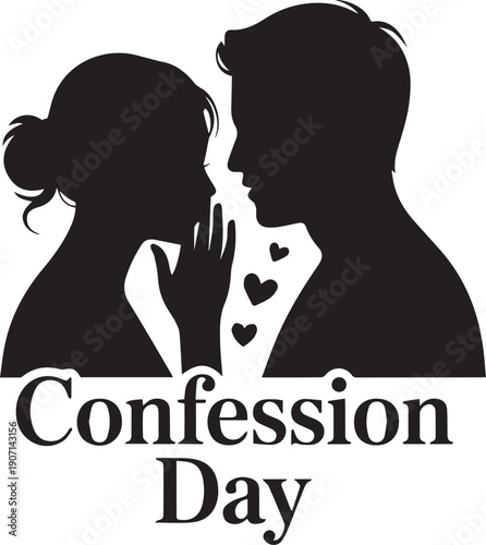 Silhouette couple whispering with hearts on shirt for Confession Day celebration desi