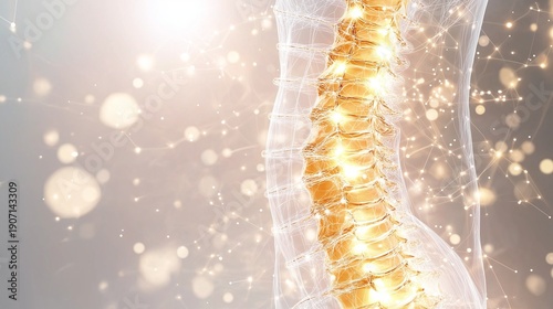 Abstract human spine showing scoliosis, with areas of abnormal curvature highlighted in red