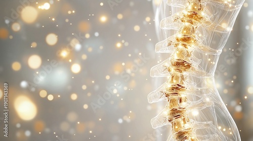 Abstract human spine showing scoliosis, with areas of abnormal curvature highlighted in red