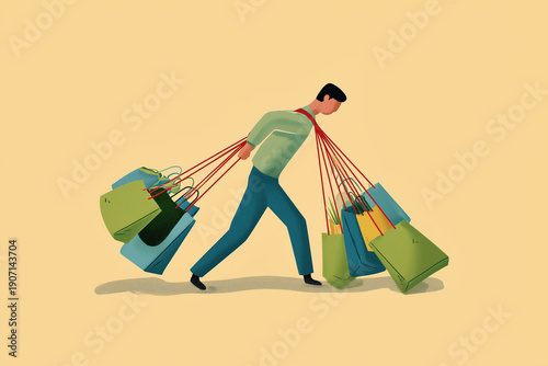 Overloaded Shopper Carrying Too Many Shopping Bags