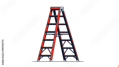 Illustration of a red and blue metal stepladder used for household chores, construction, and reaching high places in a home.