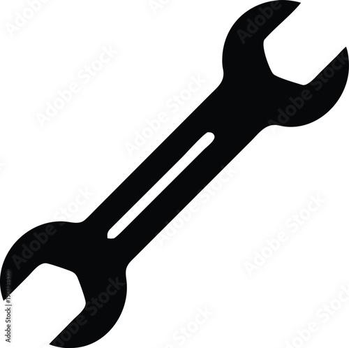 Black silhouette of an adjustable wrench on a white background
