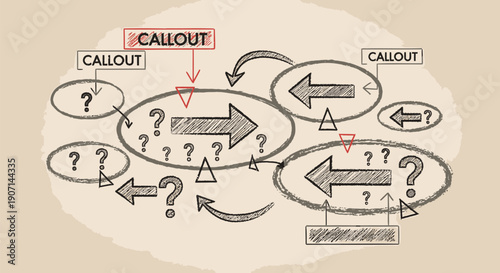 vector flowchart diagram with question marks and callouts, for presentation or website, isolated on transparent background, png