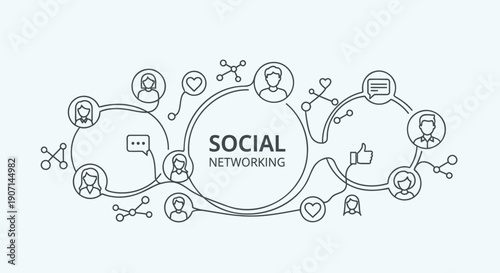 Vector social networking concept with icons and symbols, for website or presentation, isolated on transparent background, png