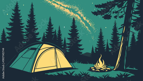 Experience the serenity of a starry night camping adventure in a peaceful forest