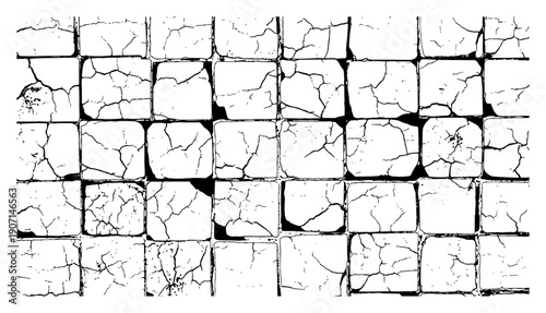 Hand drawn vintage cracked stone tile pattern and paving texture background