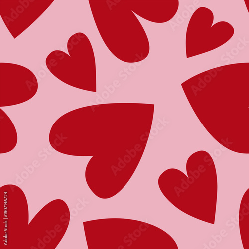 Romantic seamless pattern with red hearts. Vector flat background for valentine's day designs